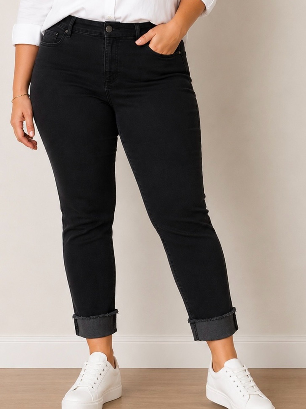 Loft Ann Taylor Jeans Size 12/31 Black Wash Ankle Cuffed Raw Hem Slim Stretch
